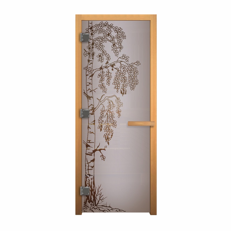 Дверь стекло Сатин Матовая, рис. "РЫБКА", 190х70 (8мм, 2 петли 710) (ОСИНА) (левая)