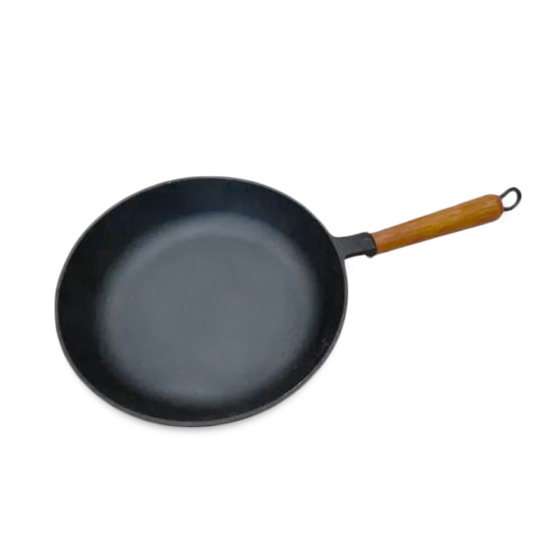 Сковорода чугунная 240/50-1 с деревянной ручкой фото анонс