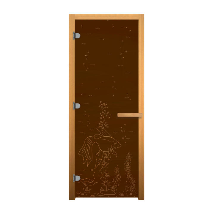 Дверь стекло Бронза Матовая, рис. "РЫБКА" 190х70 (8мм, 3 петли 716 CR) (ОСИНА) (левая)