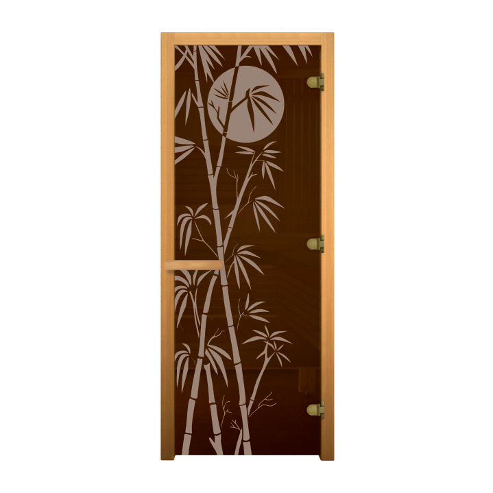 Дверь стекло Бронза, рис. "БАМБУК", 190х70мм (8мм, 3 петли 716 GB) (ОСИНА) (правая)