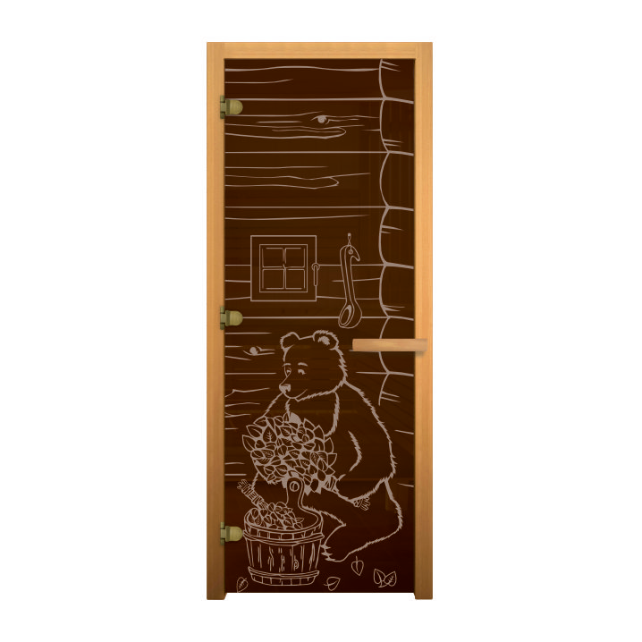 Дверь стекло Бронза, рис. "МИШКА", 190х70 (8мм, 3 петли 716 GB(Магнит) (ОСИНА) левая