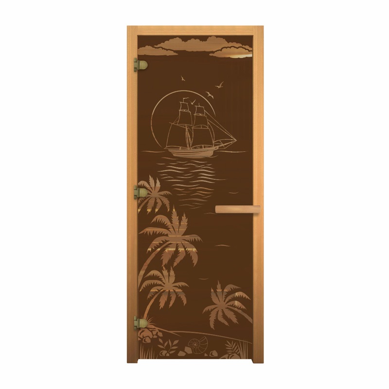Дверь стекло Бронза Матовая, рис. "ЛАГУНА", 190х70 (8мм, 3 петли 716 GB) (ОСИНА) (левая)