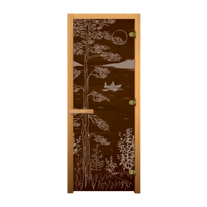 Дверь стекло Бронза, рис. "ТАЙГА", 190х70 (8мм, 3 петли 716 GB) (ОСИНА) (правая)